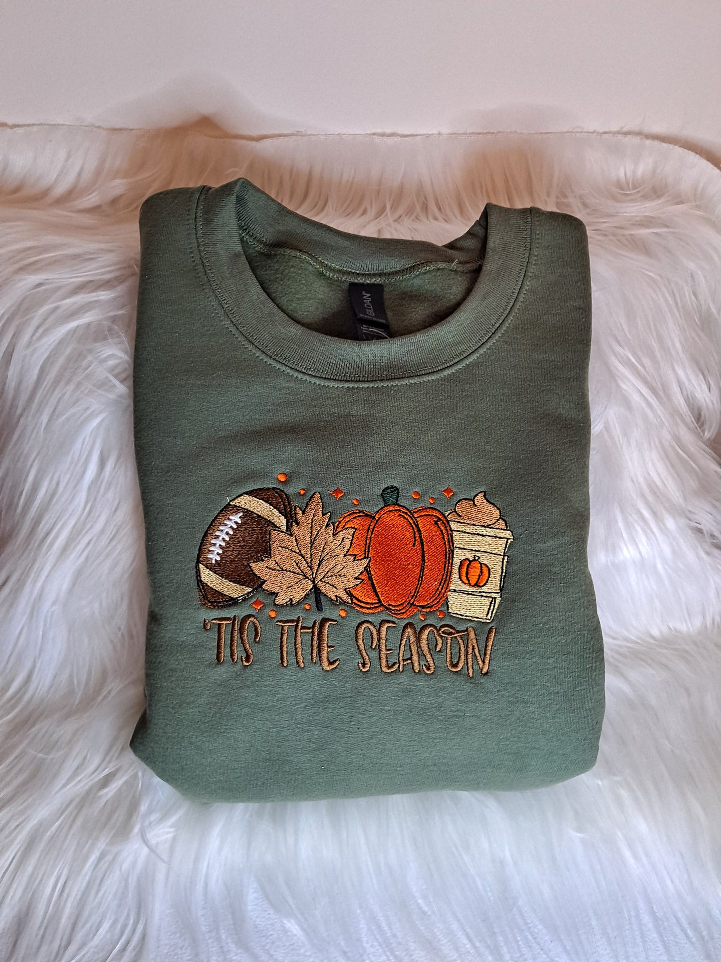 Tis the season embroidered on crew neck sweatshirt