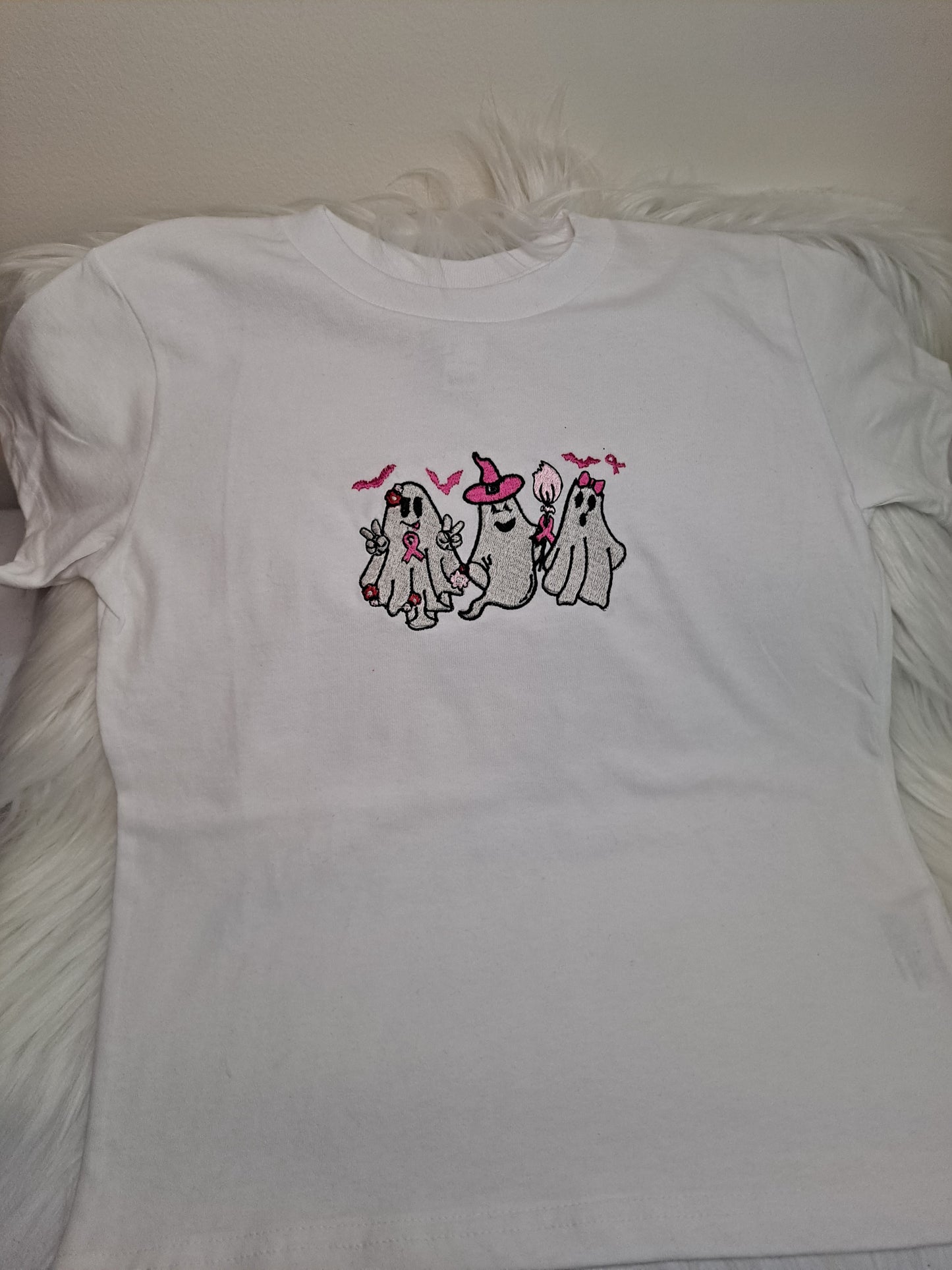 Breast Cancer Awareness ghost embroidery on t shirt