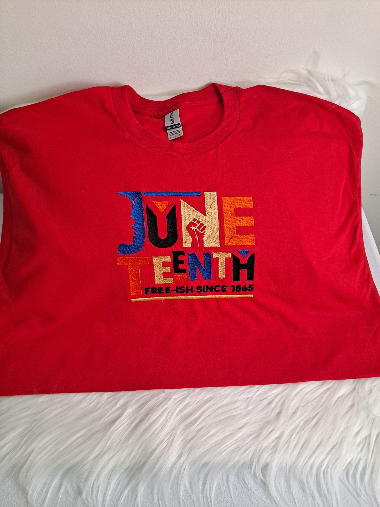 June Teenth embroidery on 100% cotton T Shirt