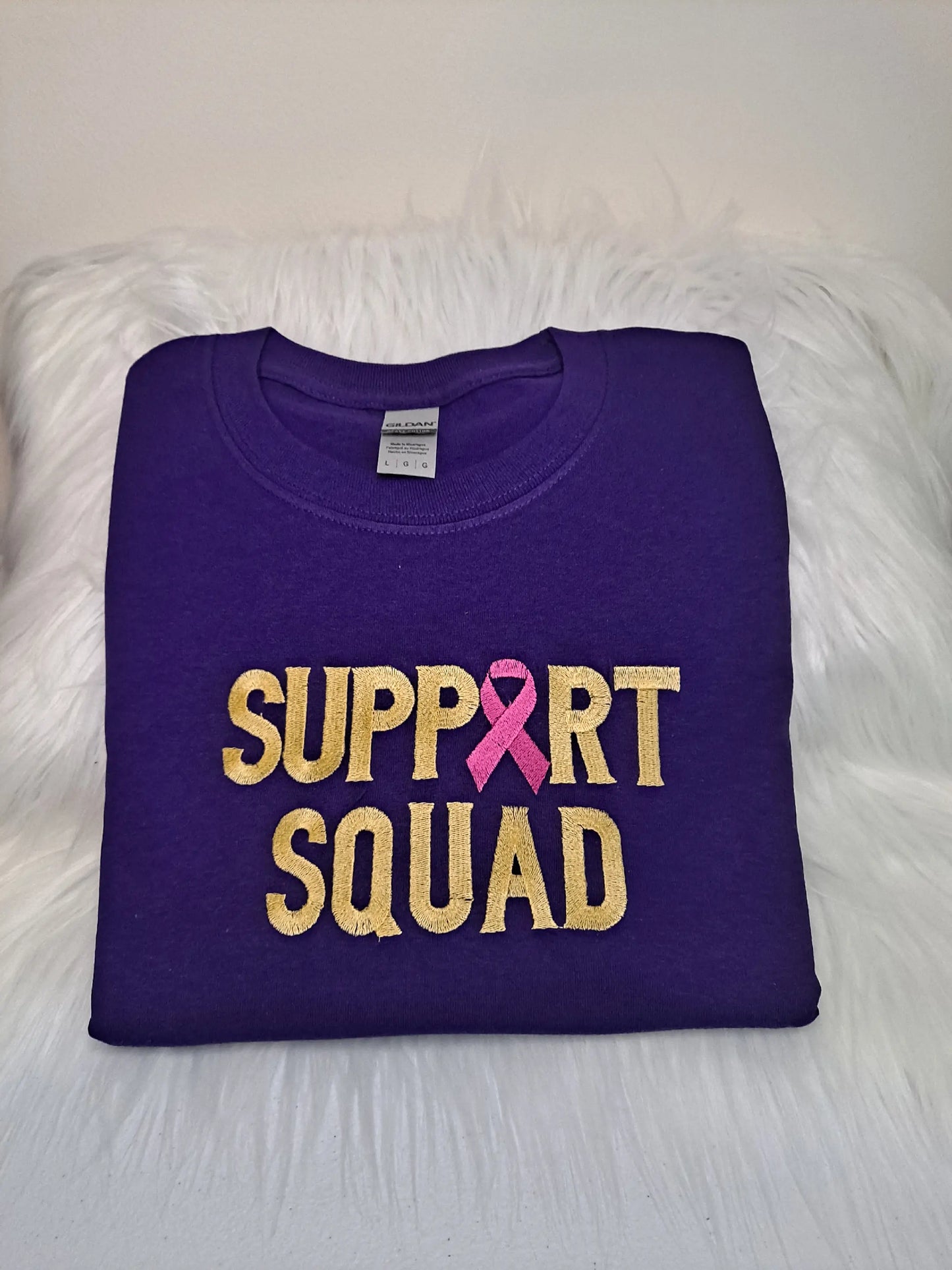 Breast Cancer Awareness Support Squad Embroidered Cotton Long Sleeve Shirt for Women - Top, Womenswear