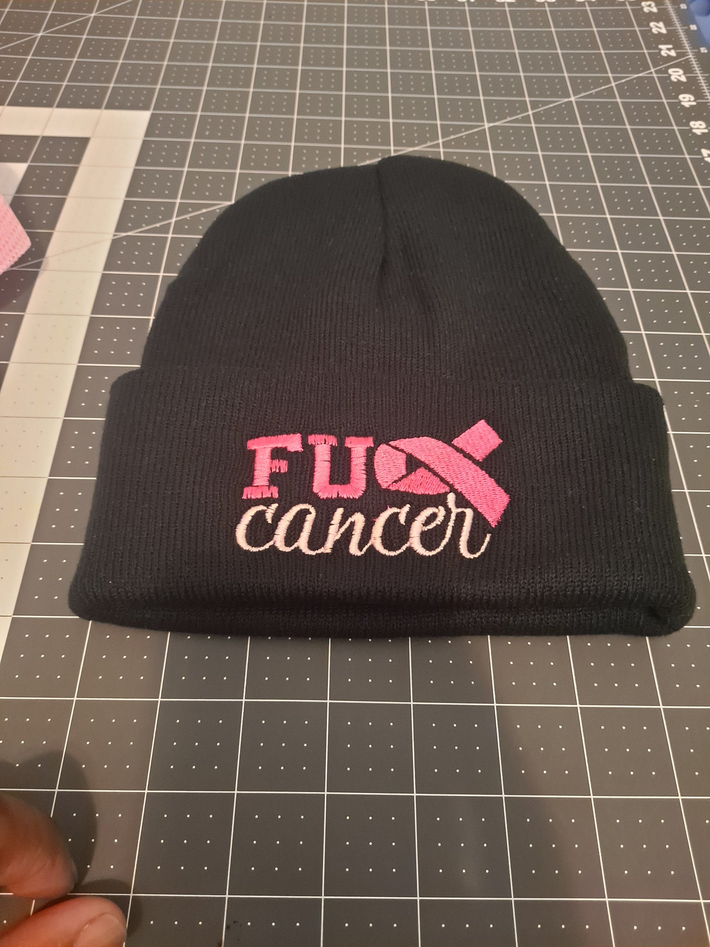 Breast Cancer awareness FU Cancer embroidered on beanie