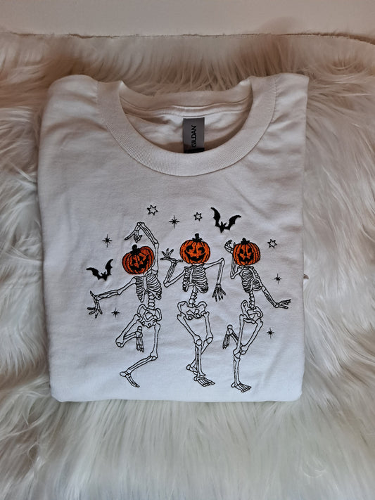 Dancing Skeletons embroidered on long sleeve shirt