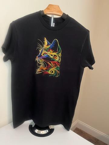 Colorful Feline embroidered on t shirt